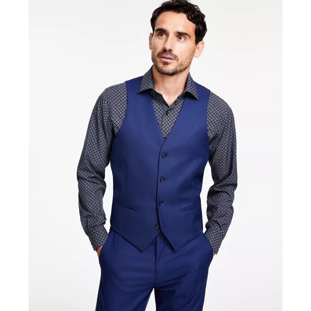 Alfani Classic Suit Vest Men's Solid Blue Stretch Slim-Fit Comfort Size XL
